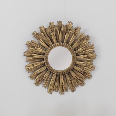 Large Early Mid 20th c French Art Deco Giltwood Sunburst Mirror