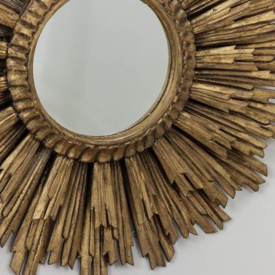 Large Early Mid 20th c French Art Deco Giltwood Sunburst Mirror