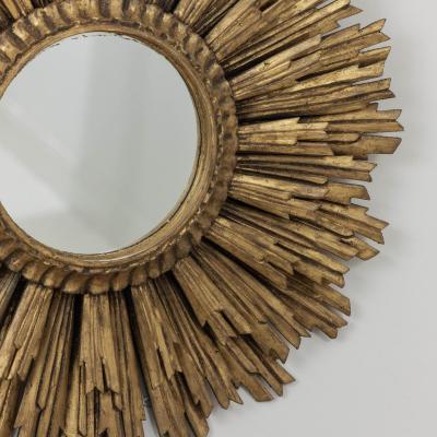 Large Early Mid 20th c French Art Deco Giltwood Sunburst Mirror