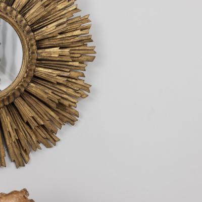 Large Early Mid 20th c French Art Deco Giltwood Sunburst Mirror