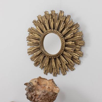 Large Early Mid 20th c French Art Deco Giltwood Sunburst Mirror