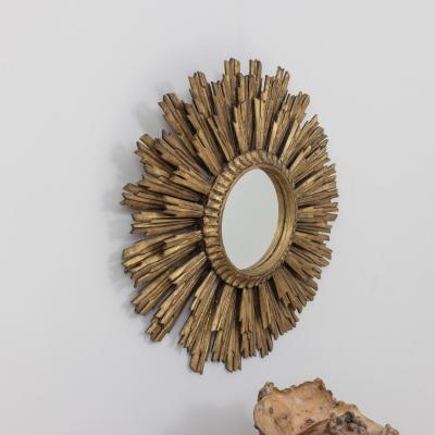 Large Early Mid 20th c French Art Deco Giltwood Sunburst Mirror