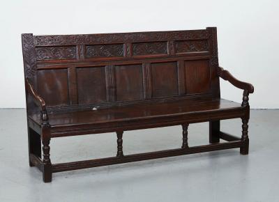 Large Early Panel Back Oak Settle
