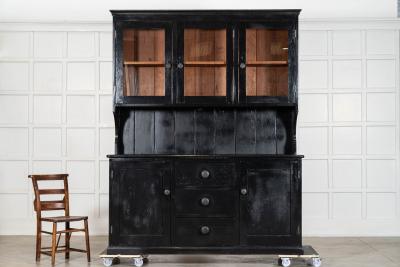 Large Ebonised 19thC English Pine Butlers Pantry Cabinet