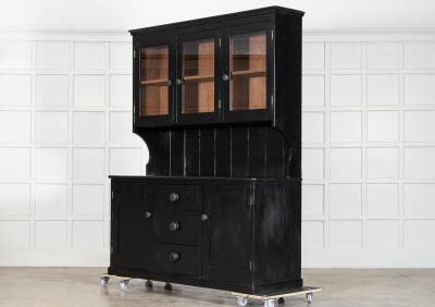 Large Ebonised 19thC English Pine Butlers Pantry Cabinet