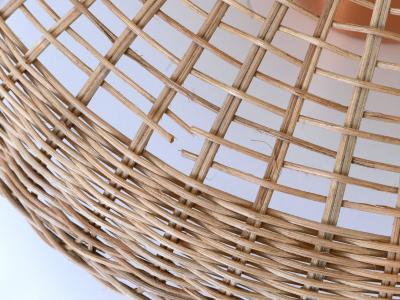 Large Elegant Mid Century Modern Rattan Copper Pendant Lamp Denmark 1970s
