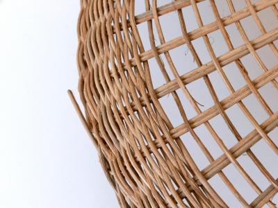 Large Elegant Mid Century Modern Rattan Copper Pendant Lamp Denmark 1970s