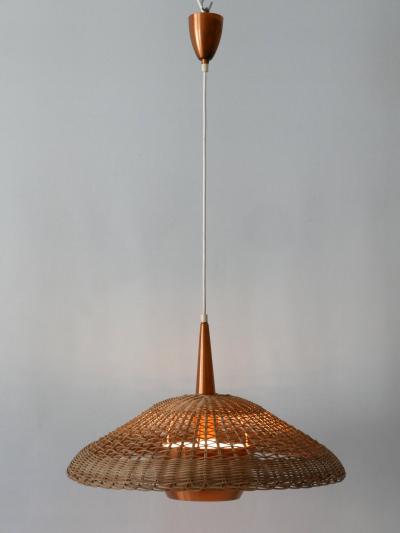 Large Elegant Mid Century Modern Rattan Copper Pendant Lamp Denmark 1970s