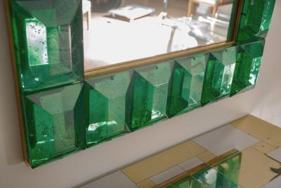Large Emerald Green Diamond Murano Glass Mirror in Stock