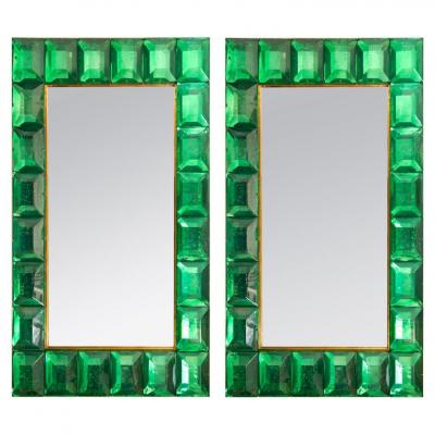 Large Emerald Green Diamond Murano Glass Mirror in Stock