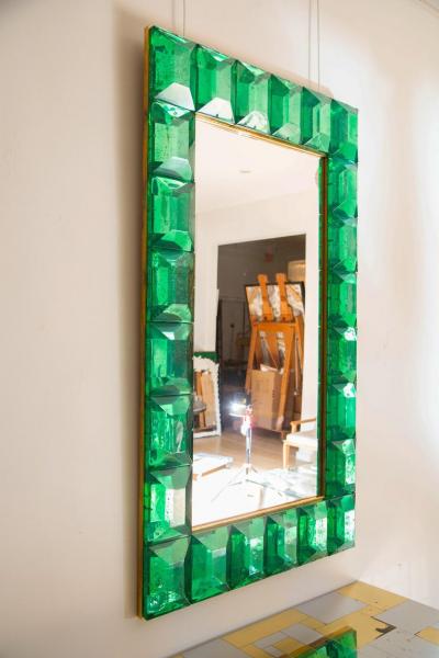 Large Emerald Green Diamond Murano Glass Mirror in Stock