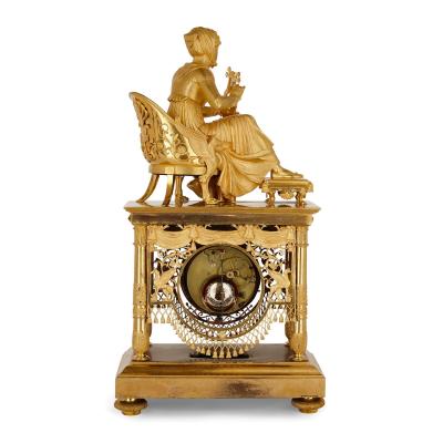Large Empire period gilt bronze mantel clock