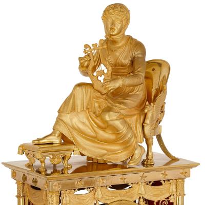 Large Empire period gilt bronze mantel clock