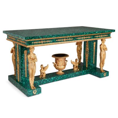 Large Empire style ormolu and malachite centre table
