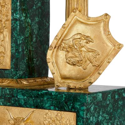 Large Empire style ormolu and malachite mantel clock with mythological sculpture