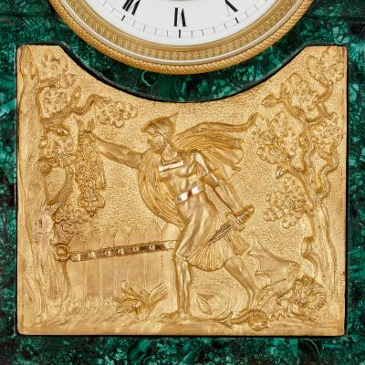 Large Empire style ormolu and malachite mantel clock with mythological sculpture