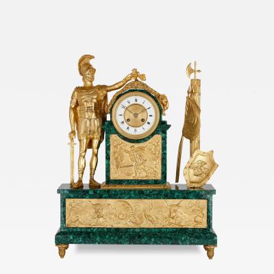 Large Empire style ormolu and malachite mantel clock with mythological sculpture