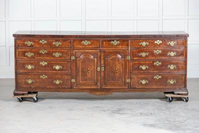 Large English 18thC George I Oak Dresser Base