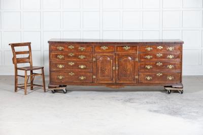 Large English 18thC George I Oak Dresser Base