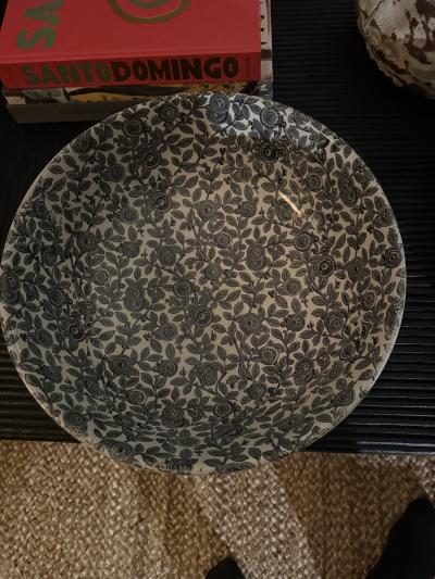Large English 19th Century Black and White Transferware Ironware bowl Ridgeway