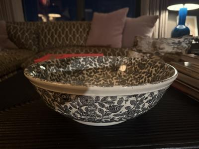 Large English 19th Century Black and White Transferware Ironware bowl Ridgeway