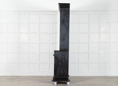 Large English 19thC Ebonised Mahogany Glazed Bookcase Secretaire