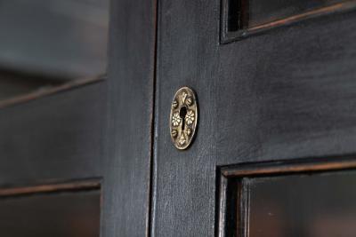 Large English 19thC Ebonised Mahogany Glazed Bookcase Secretaire