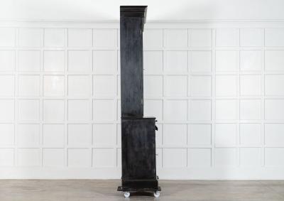 Large English 19thC Ebonised Mahogany Glazed Bookcase Secretaire