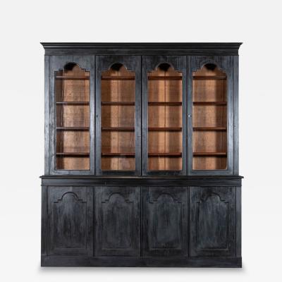 Large English 19thC Glazed Ebonised Mahogany Bookcase