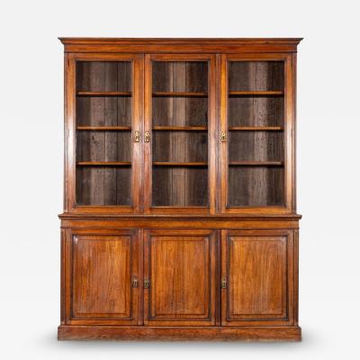 Large English 19thC Glazed Walnut Library Bookcase