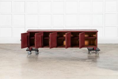 Large English 19thC Painted Pine Locker Cabinet Bench