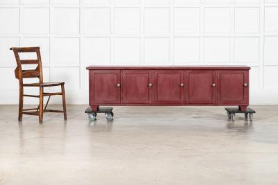 Large English 19thC Painted Pine Locker Cabinet Bench