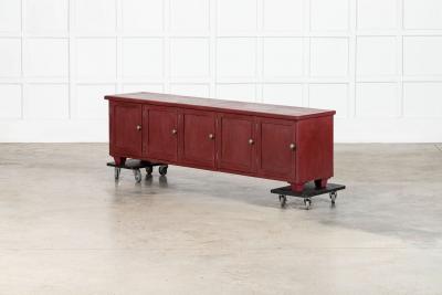 Large English 19thC Painted Pine Locker Cabinet Bench