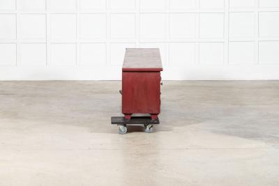 Large English 19thC Painted Pine Locker Cabinet Bench