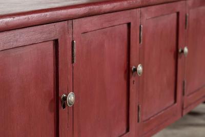 Large English 19thC Painted Pine Locker Cabinet Bench