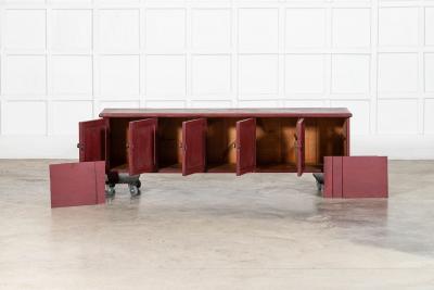 Large English 19thC Painted Pine Locker Cabinet Bench