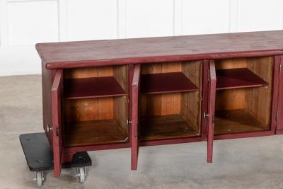 Large English 19thC Painted Pine Locker Cabinet Bench