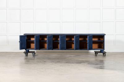 Large English 19thC Painted Pine Locker Cabinet Bench