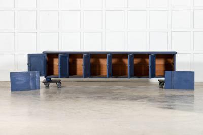 Large English 19thC Painted Pine Locker Cabinet Bench