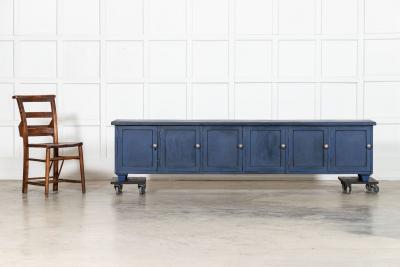 Large English 19thC Painted Pine Locker Cabinet Bench