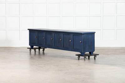 Large English 19thC Painted Pine Locker Cabinet Bench