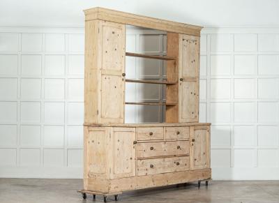 Large English 19thC Pine Open Back Dresser