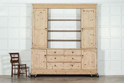 Large English 19thC Pine Open Back Dresser