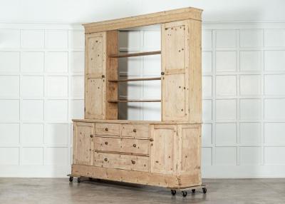 Large English 19thC Pine Open Back Dresser