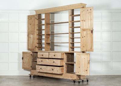 Large English 19thC Pine Open Back Dresser