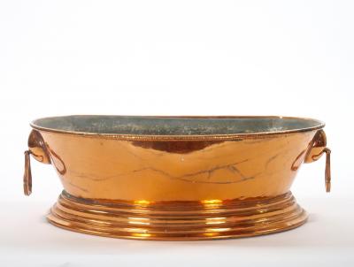 Large English Antique Copper Basin Lions Head Side Handles