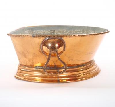 Large English Antique Copper Basin Lions Head Side Handles