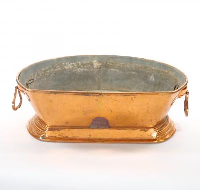 Large English Antique Copper Basin Lions Head Side Handles