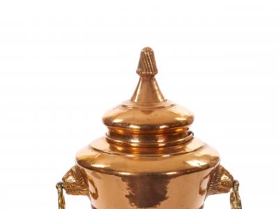 Large English Antique Copper Urn Hinged Lid Lions Head Side Handles