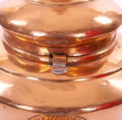 Large English Antique Copper Urn Hinged Lid Lions Head Side Handles